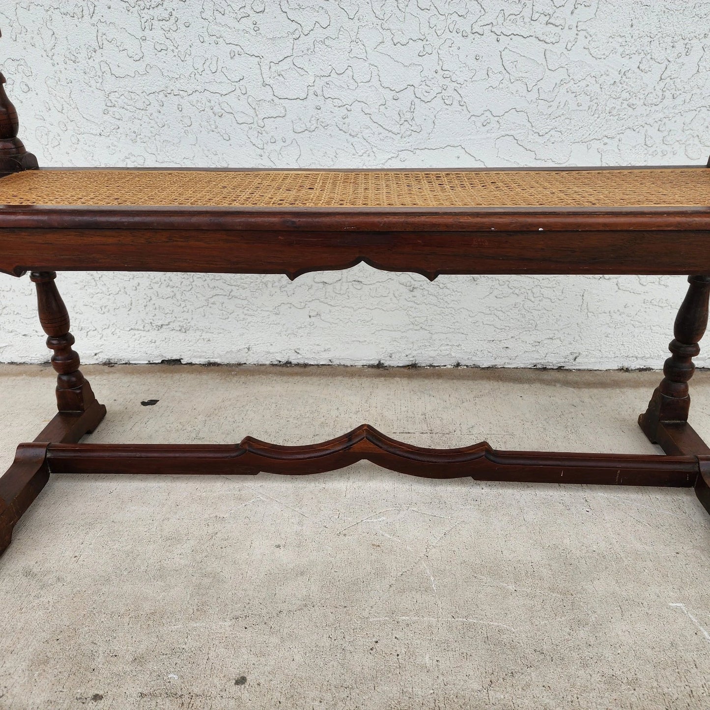 Antique English Walnut & Cane Window Bench