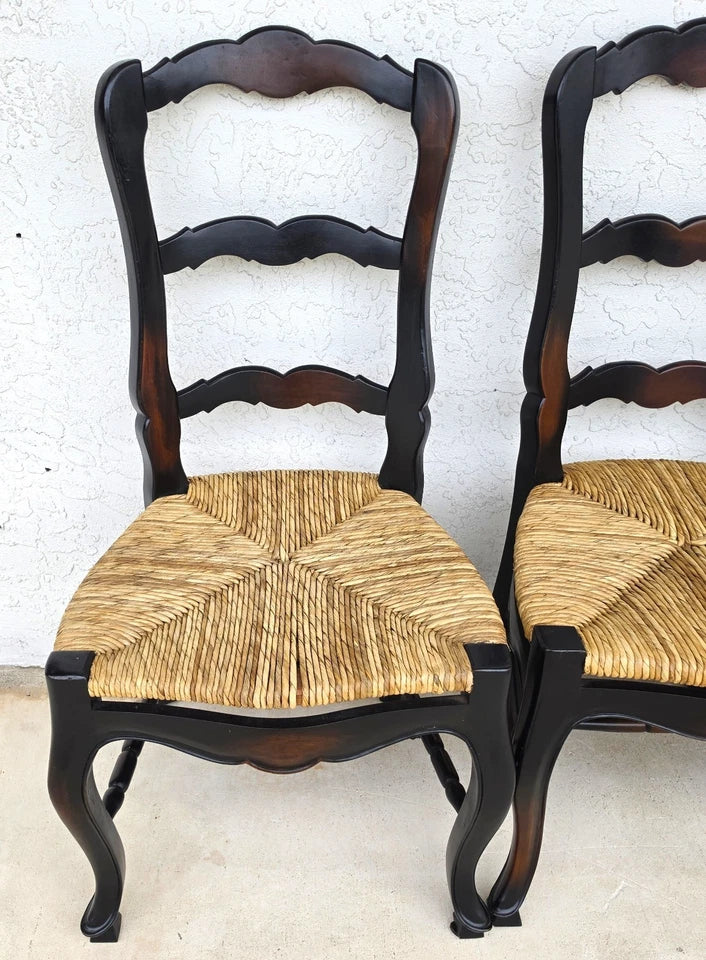 French Country Ladderback Rush Seat Dining Chairs Set of 4