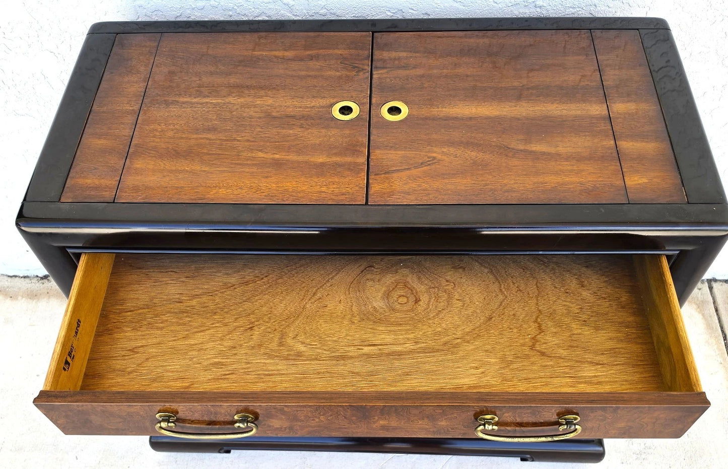 Vintage Bernhardt Chinese Style Rolling Dry Bar Cabinet or Buffet Server