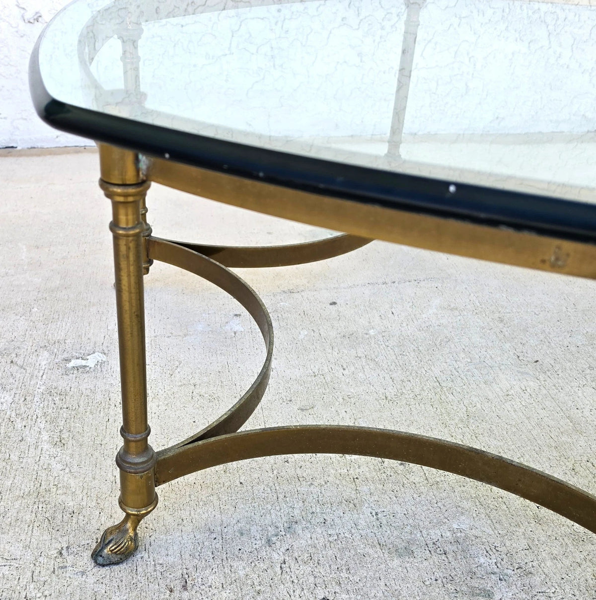Vintage LaBarge Hexagonal Brass Hoof Footed Glass Top Coffee Table