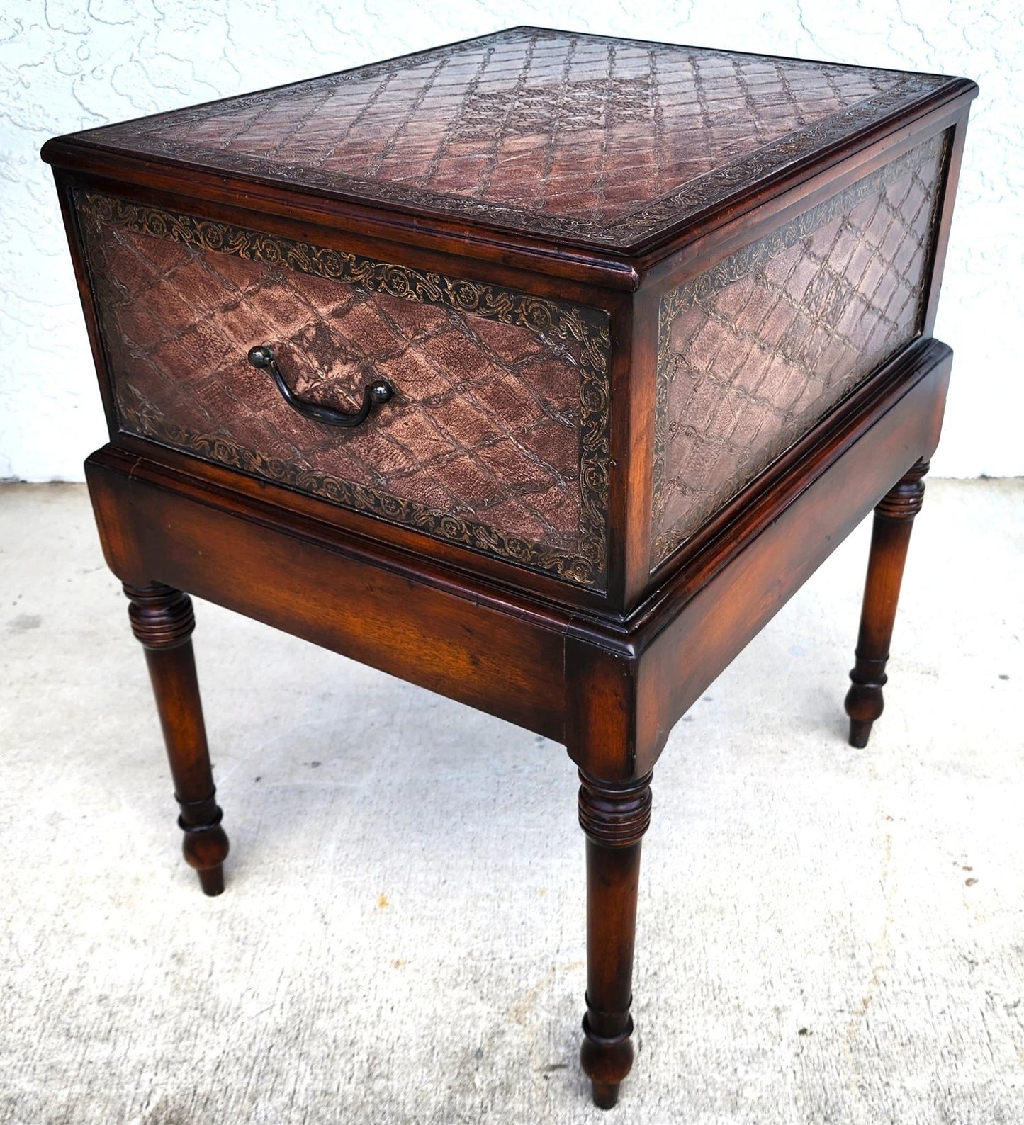 Theodore Alexander Leather Wrapped Side Accent Table