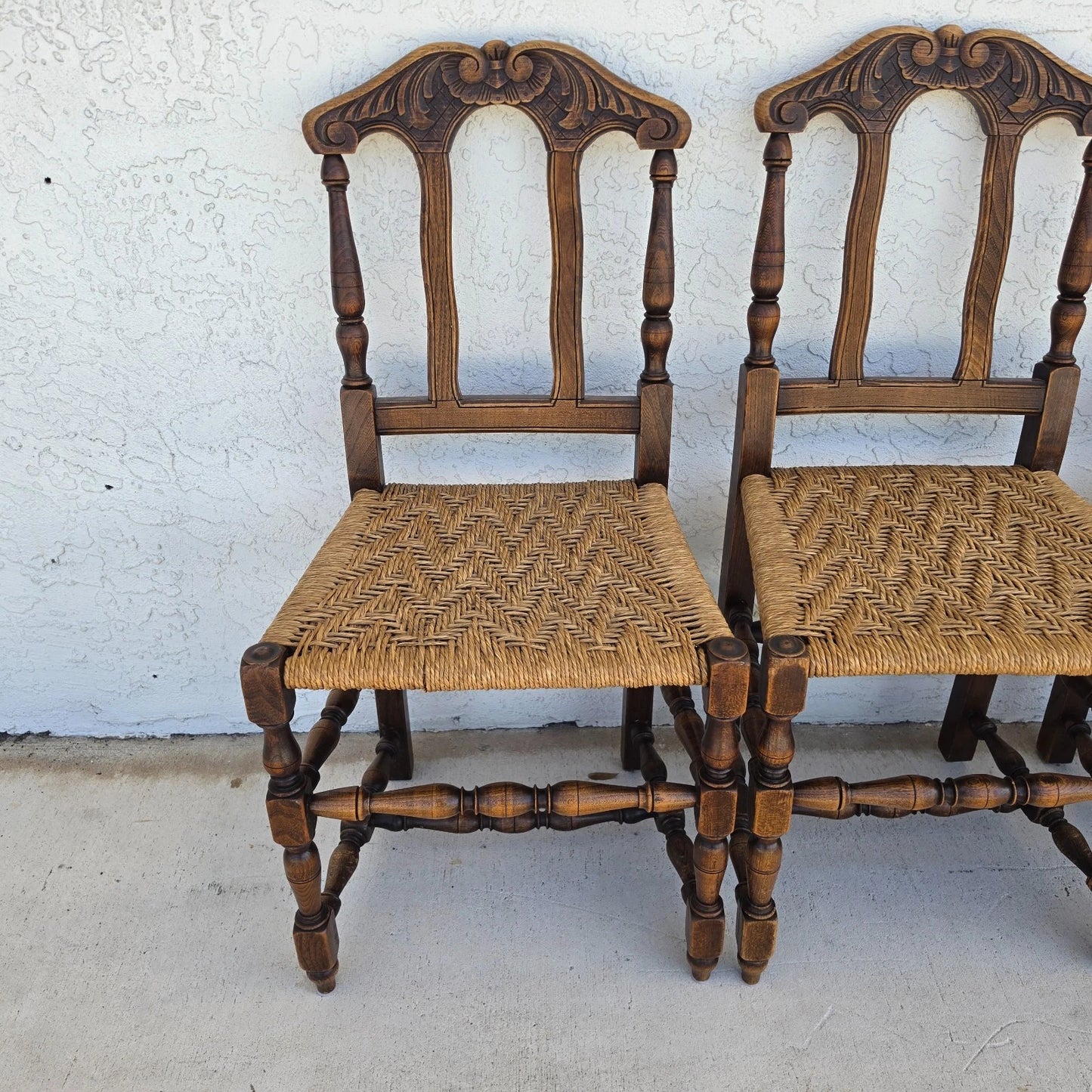 Antique 1800s Provençal Dining Chairs with Rope Seats Set of 4
