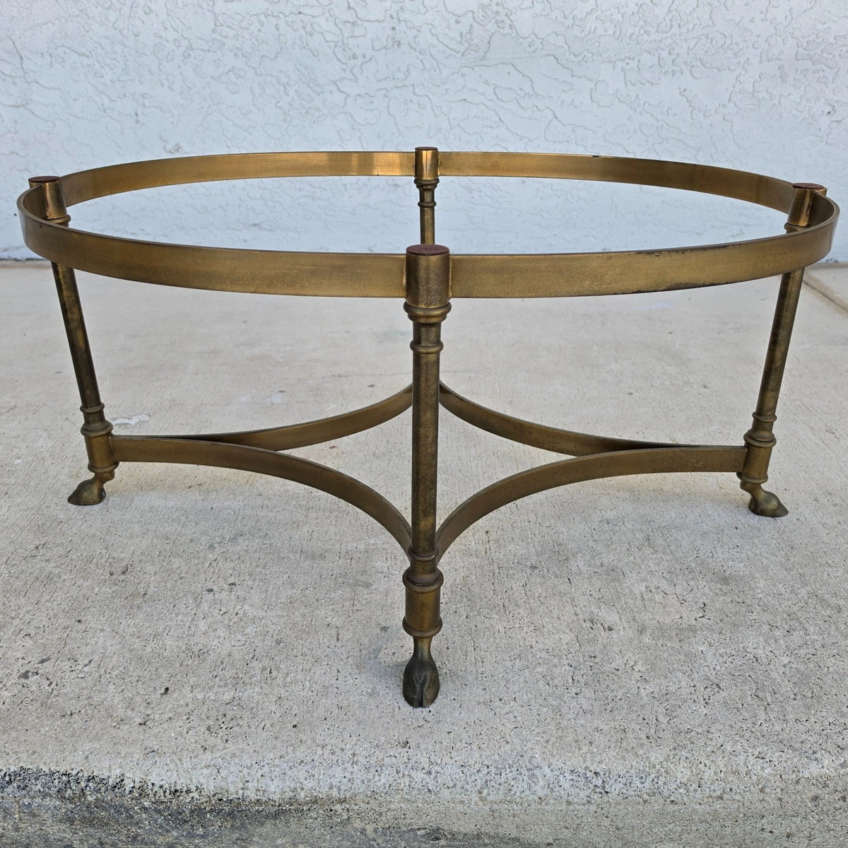 Vintage LaBarge Oval Brass Hoof Footed Glass Top Coffee Table Neoclassical