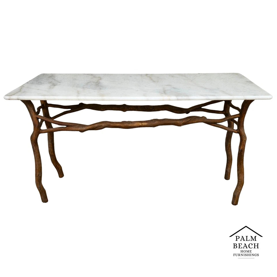 Patinated Bronze Faux Bois Branch Console Table Attributed to Carl Gillberg