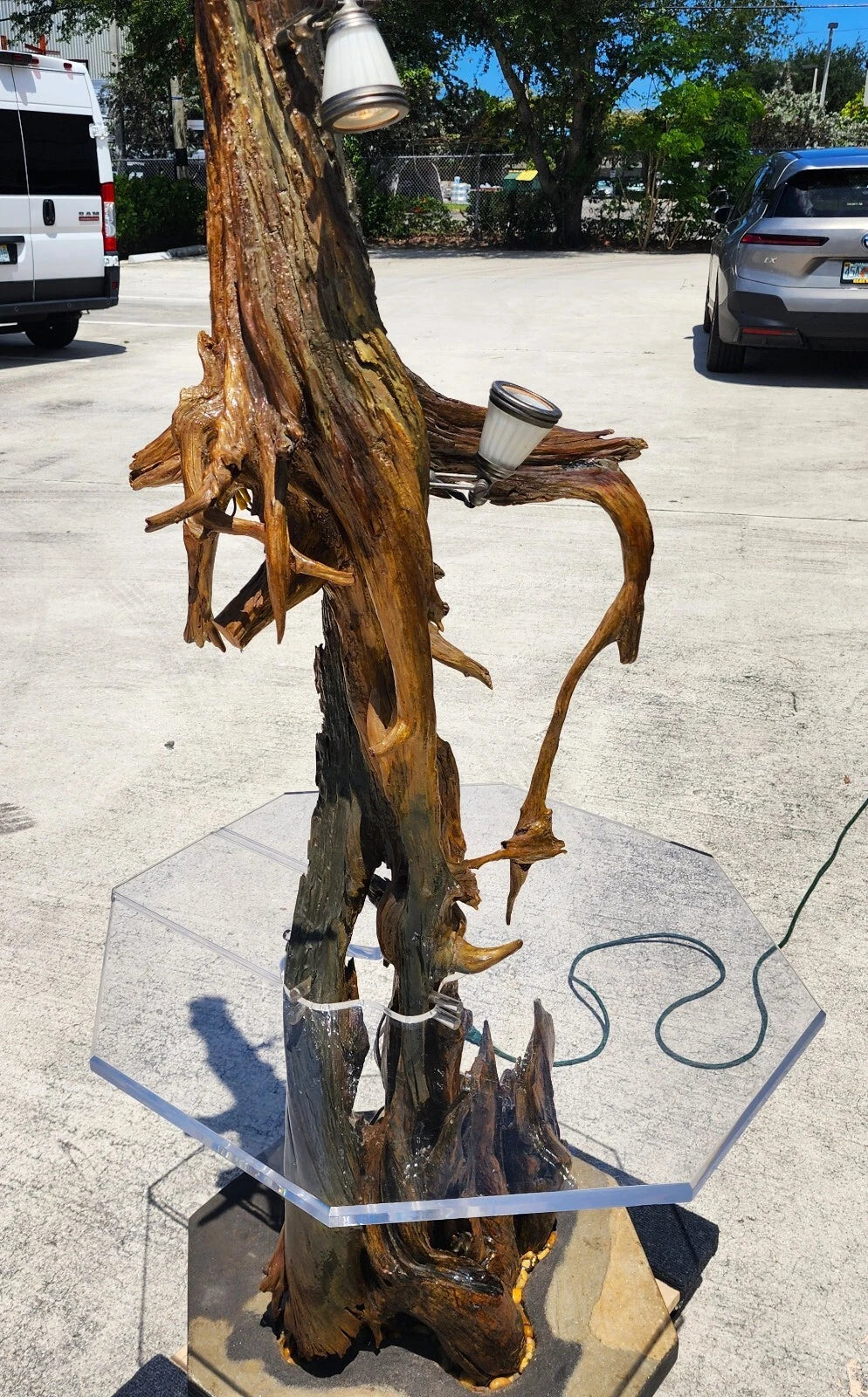 Monumental Driftwood Floor Lamp with Table