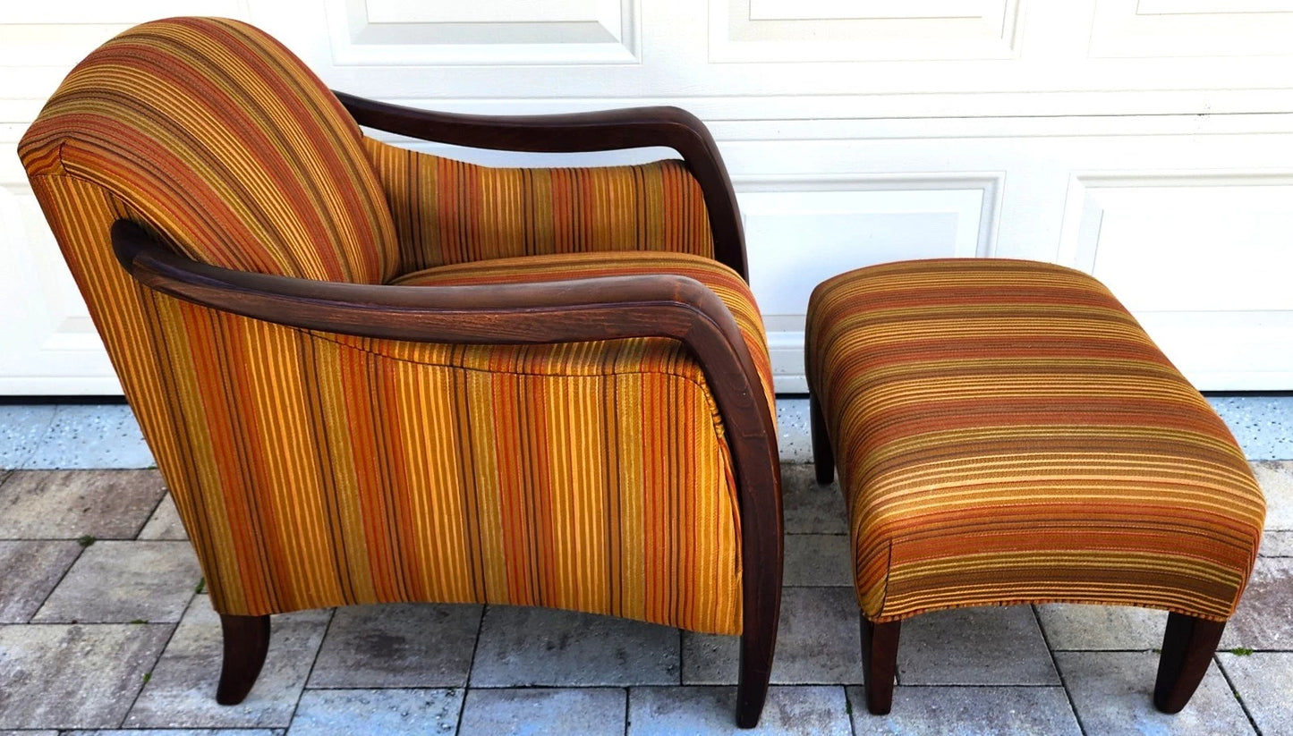 Vintage MCM Club Lounge Armchair & Ottoman Art Deco A Pair