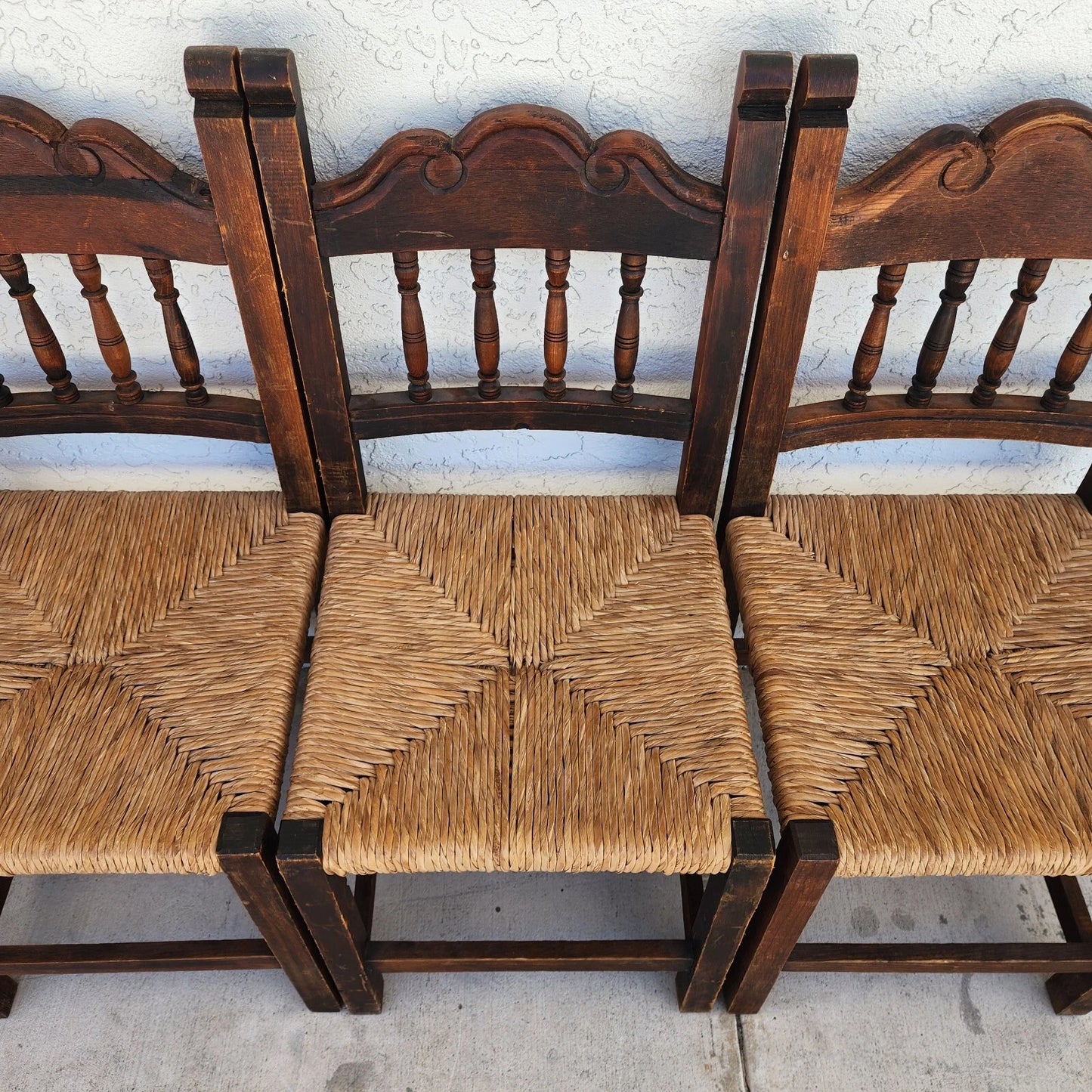 Vintage Rustic Lancashire Chairs Rush Seats