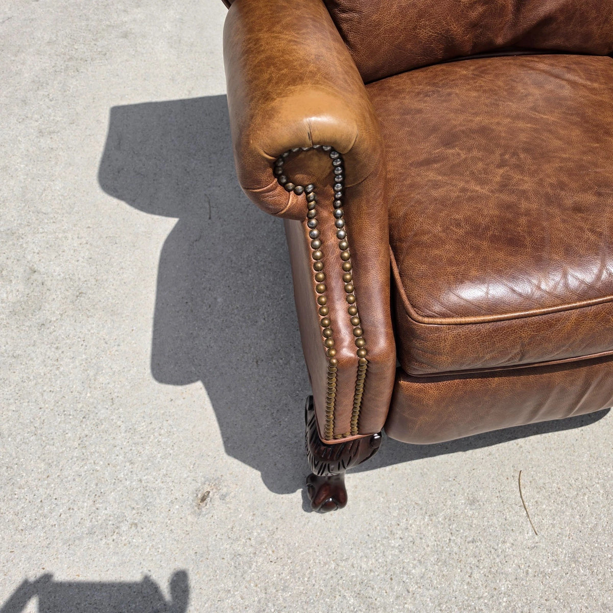 Vintage MOTIONCRAFT Chippendale Leather Wingback Recliners Ball & Claw Pair
