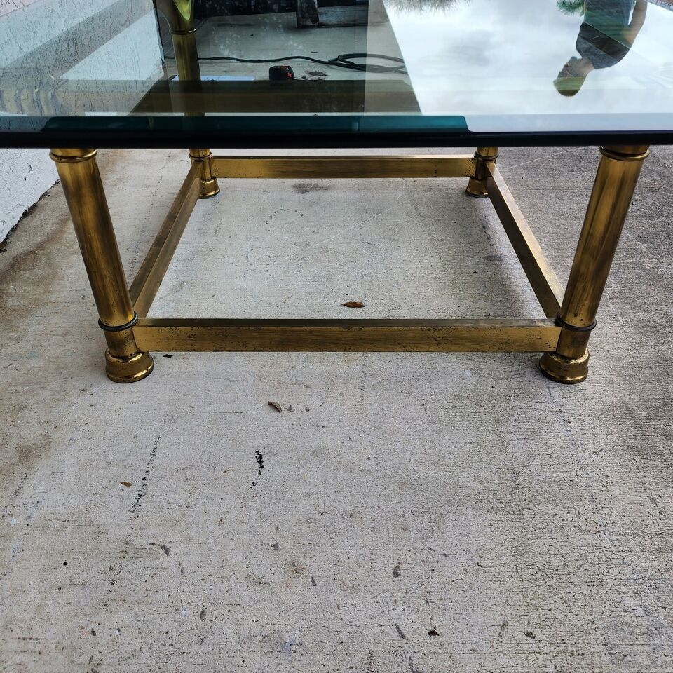 Mastercraft Style Coffee Table Brass Glass 1970s