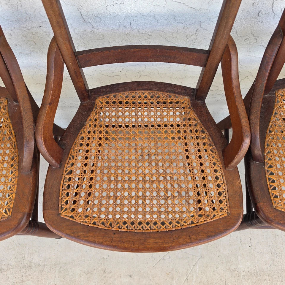 Antique Walnut Victorian Spindle Back Cane Seat Dining Chairs Set of 6