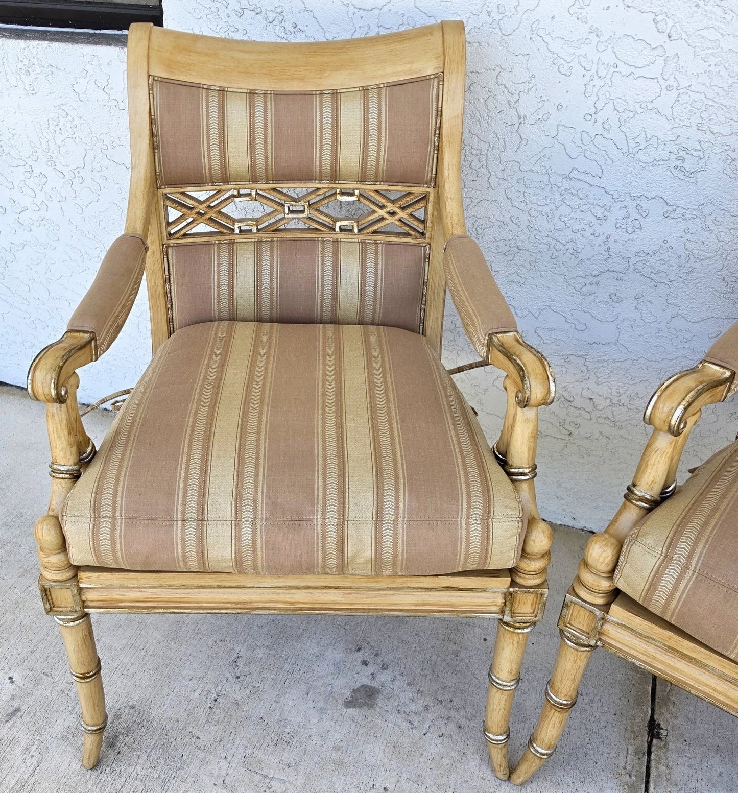 Century Furniture Regency Cane Seat Armchairs Pair