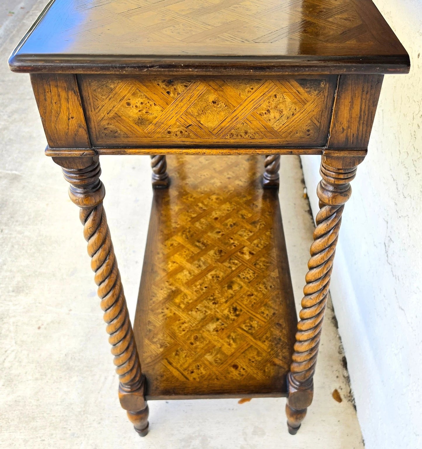 Theodore Alexander Burl Parquetry Console Table with 4 Drawers