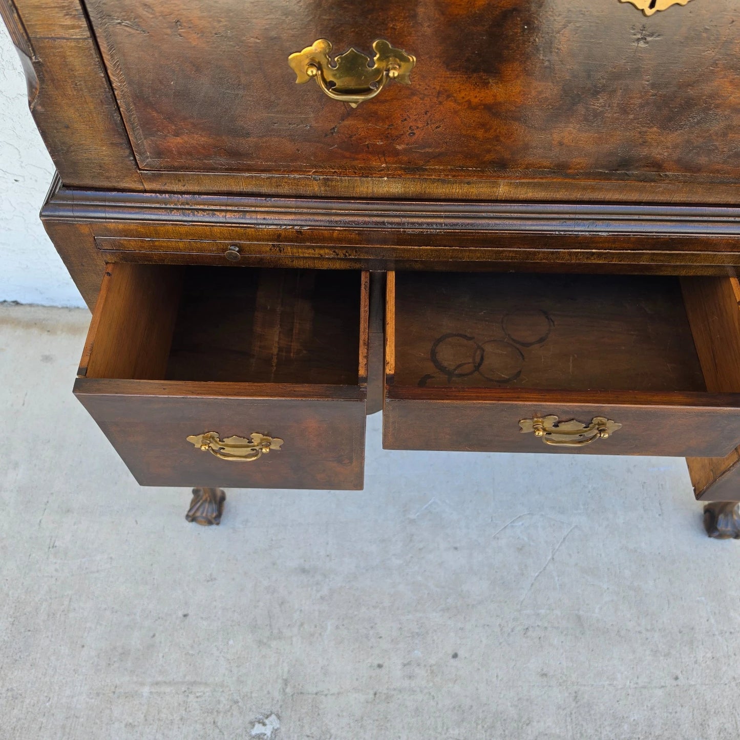 Antique Walnut Highboy Dresser Desk With Pullout Writing Surface
