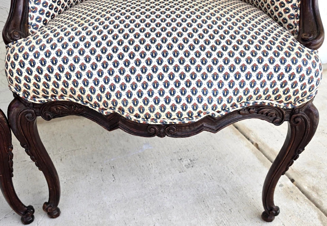 Pair of Antique French Provincial Louis XV Walnut Bergere Armchairs