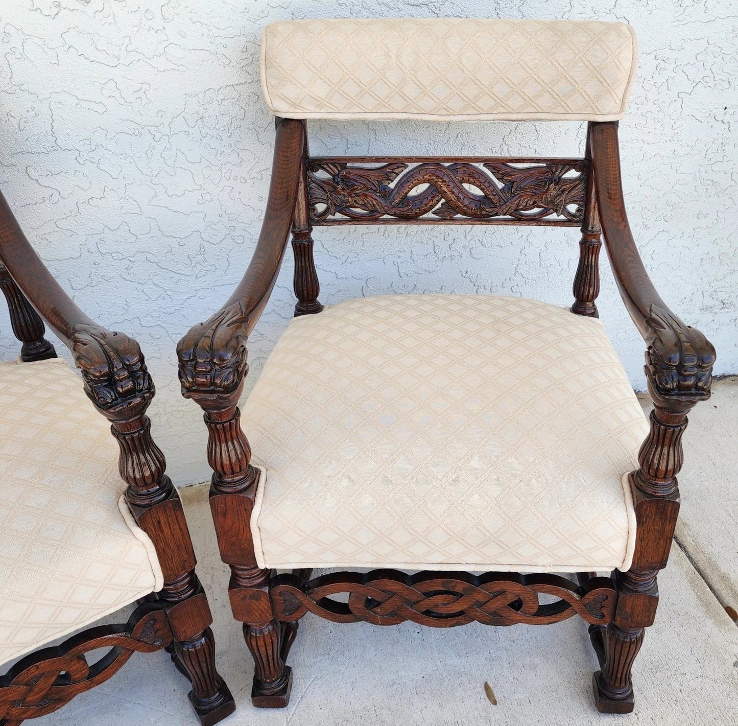 Chinoiserie Foo Dog Armchairs Pair Mid Century