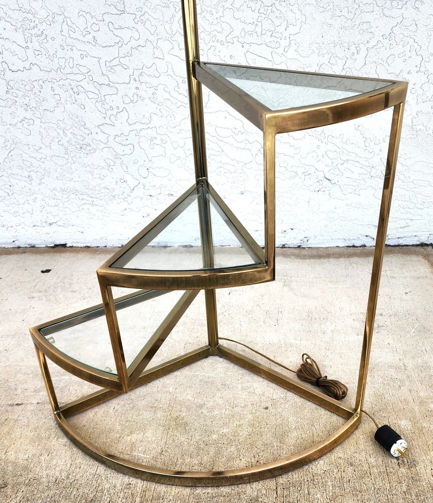 Vintage MCM Floor Lamp Table 3 Tier Step Brass & Glass