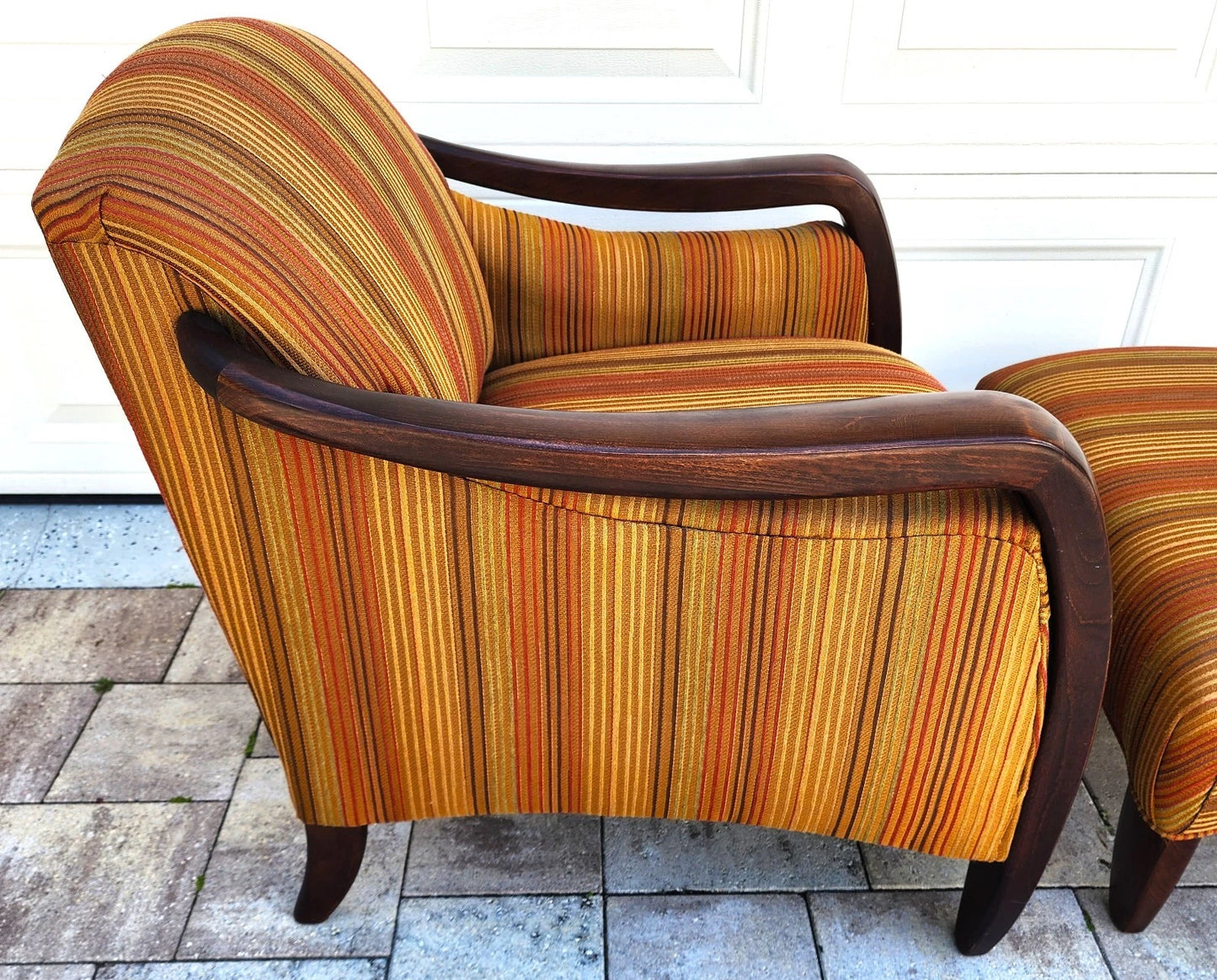 Vintage MCM Club Lounge Armchair & Ottoman Art Deco A Pair
