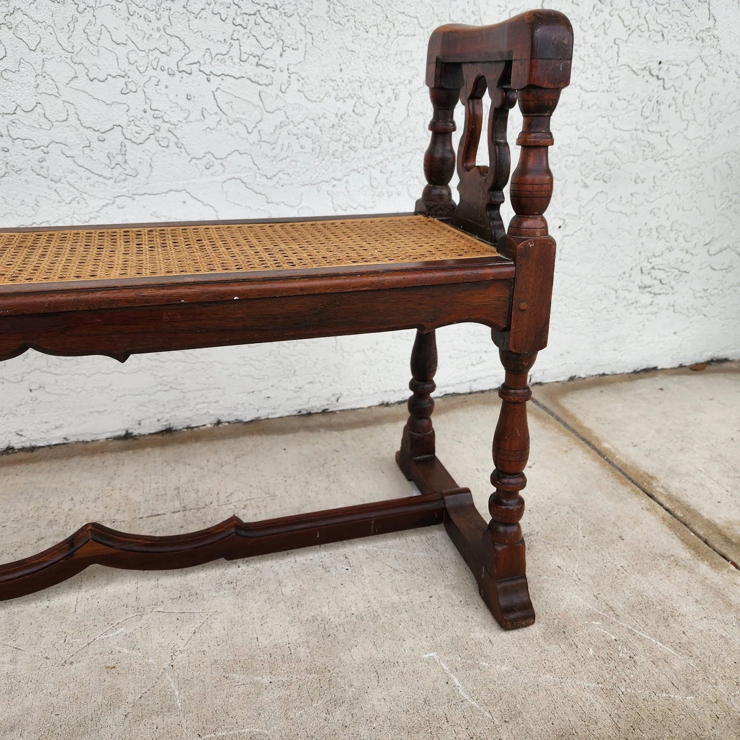 Antique English Walnut & Cane Window Bench