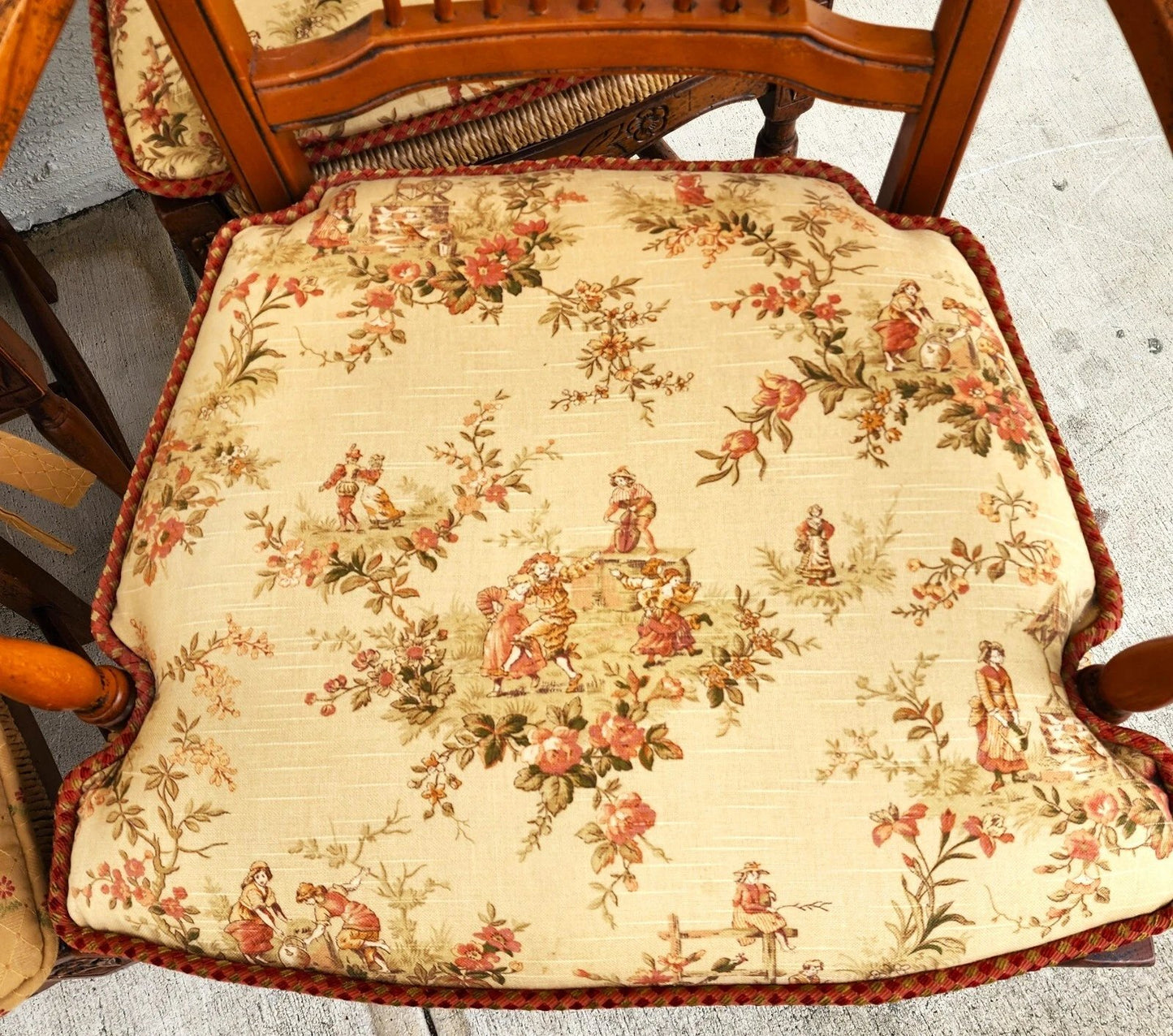 French Country Dining Chairs Rush Seats Wheat Backs with Cushions Set of 8