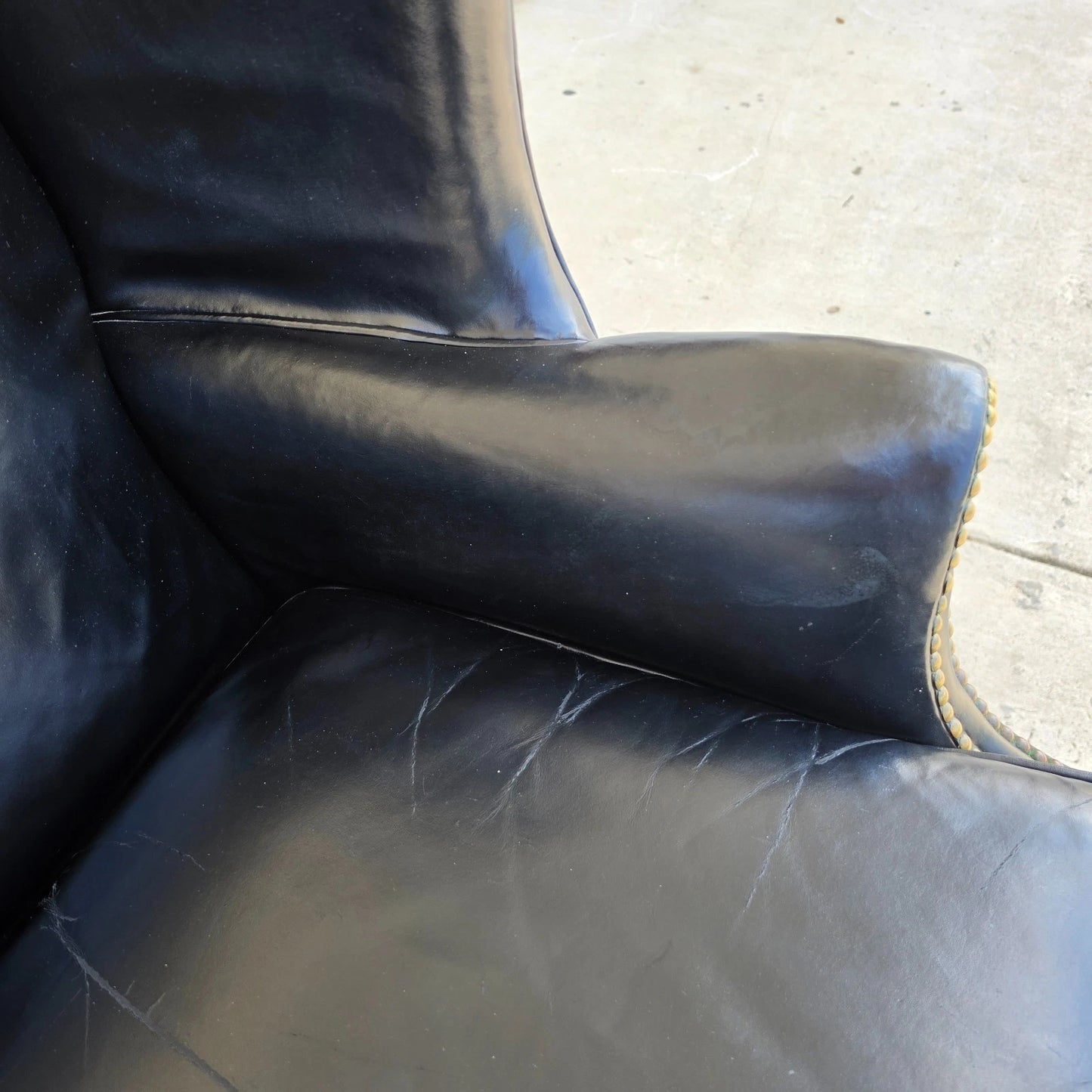 Classic Georgian Chippendale Black Leather Wingback Library Gentlemans Armchair