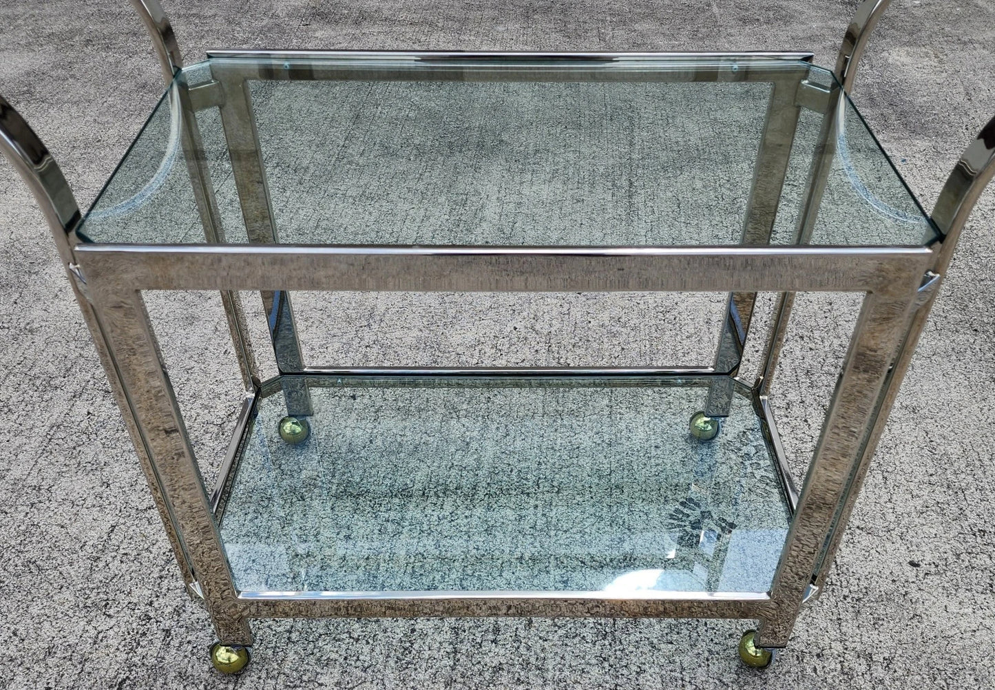 MCM Milo Baughman Style Chrome Bar Serving Cart 1970s