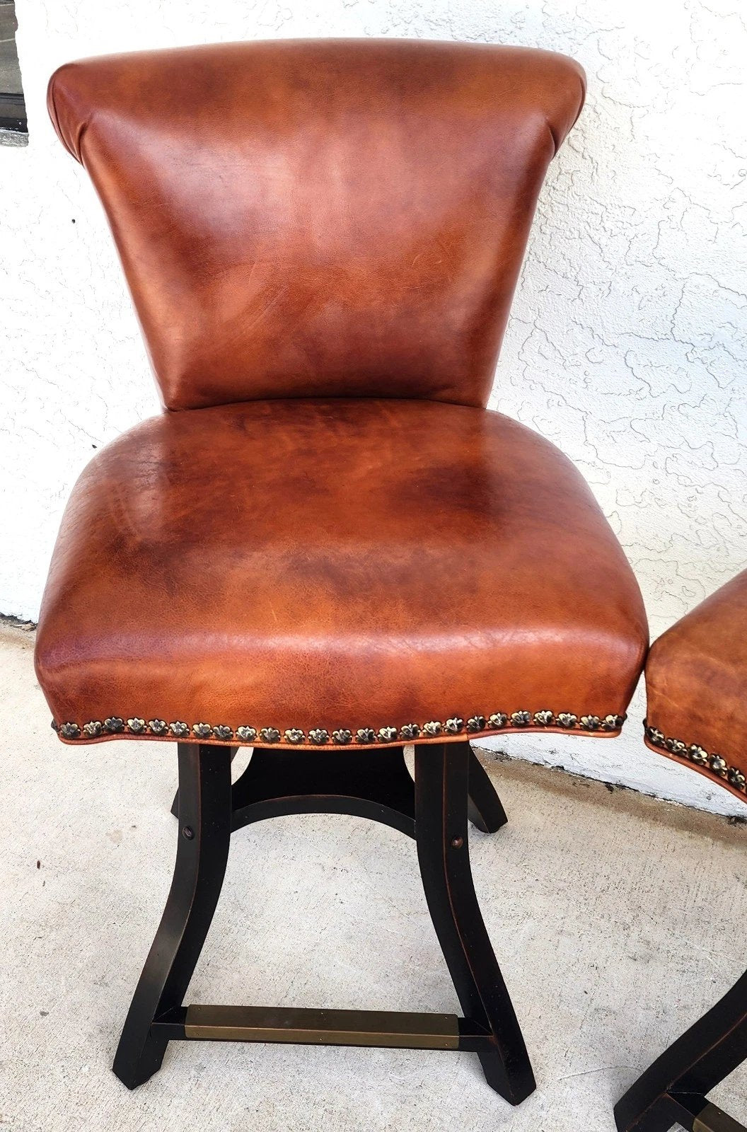 Top Grain Leather Swivel Counter Stools Pair