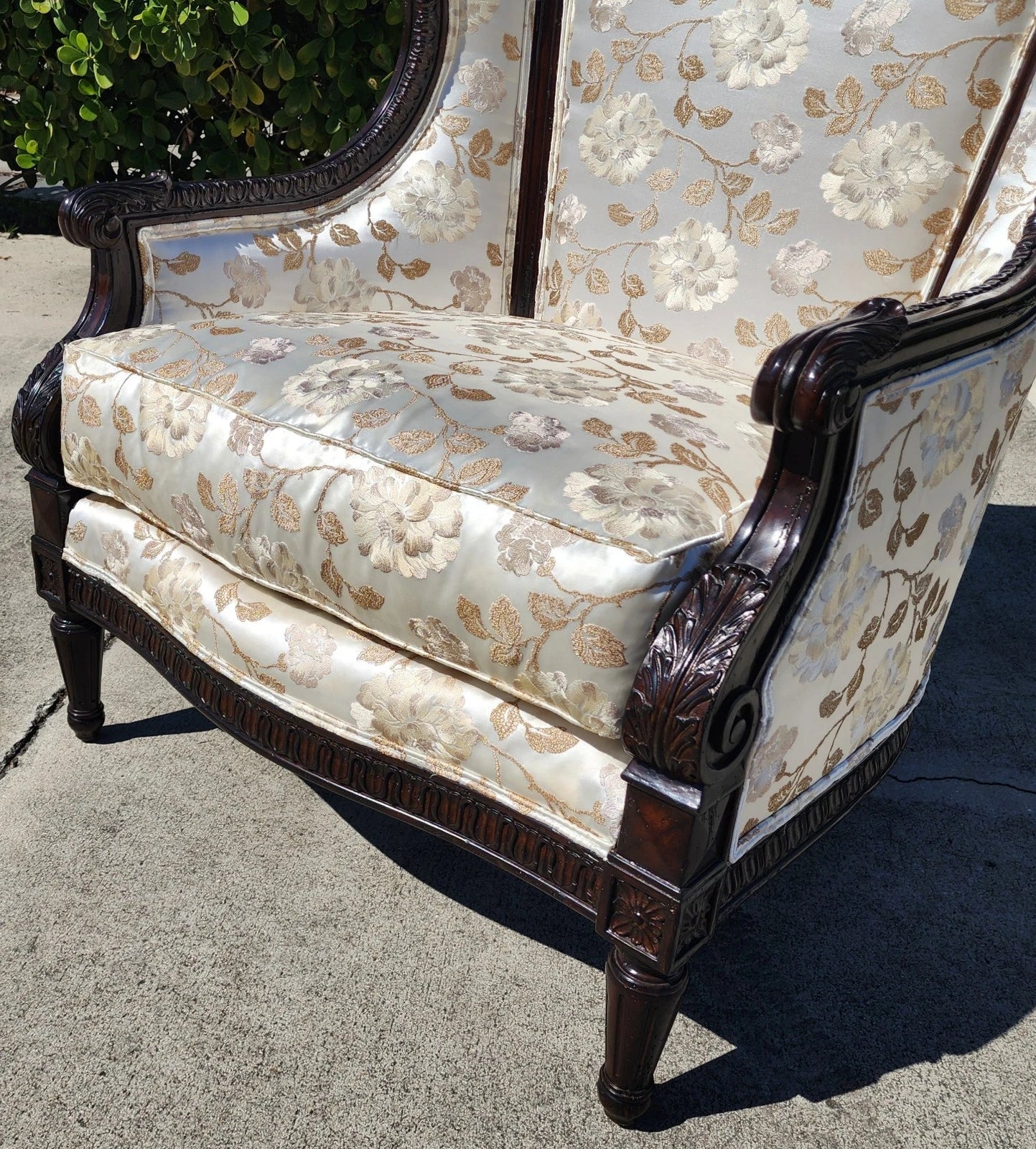 Marge Carson Wingback Chair Embroidered Silk with 7 Pillows