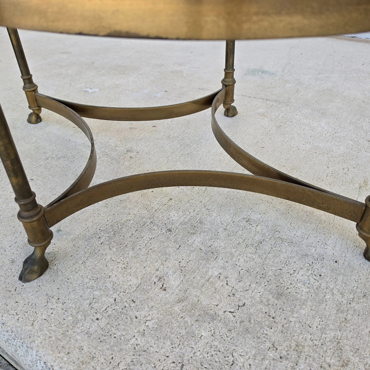 Vintage LaBarge Oval Brass Hoof Footed Glass Top Coffee Table Neoclassical