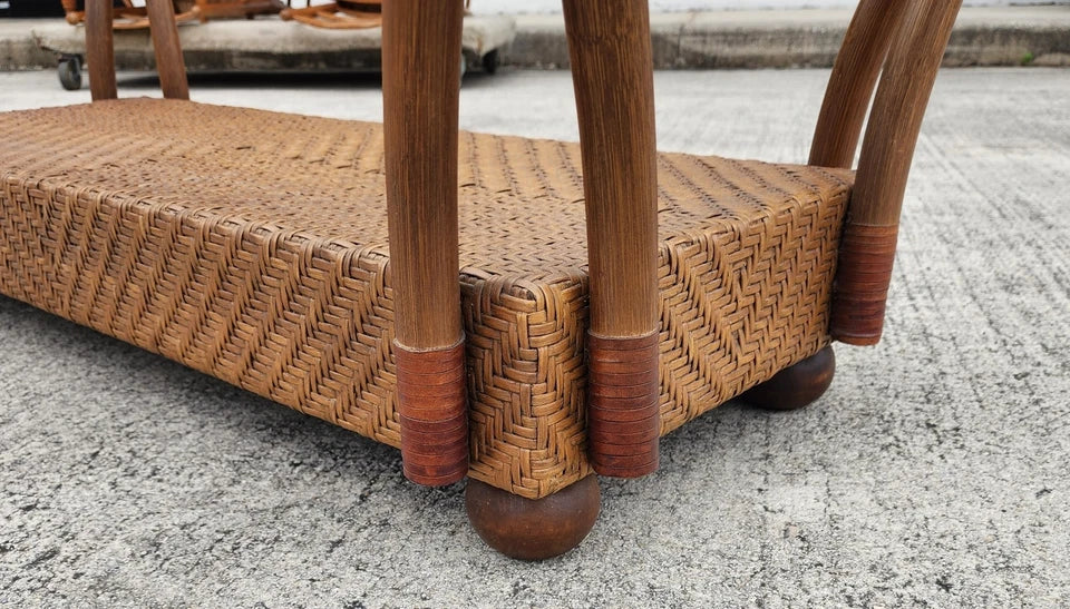 Vintage French Bamboo Wicker Coffee Table