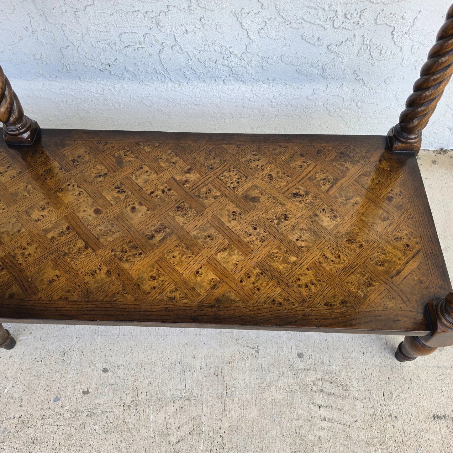 Theodore Alexander Burl Parquetry Console Table with 4 Drawers