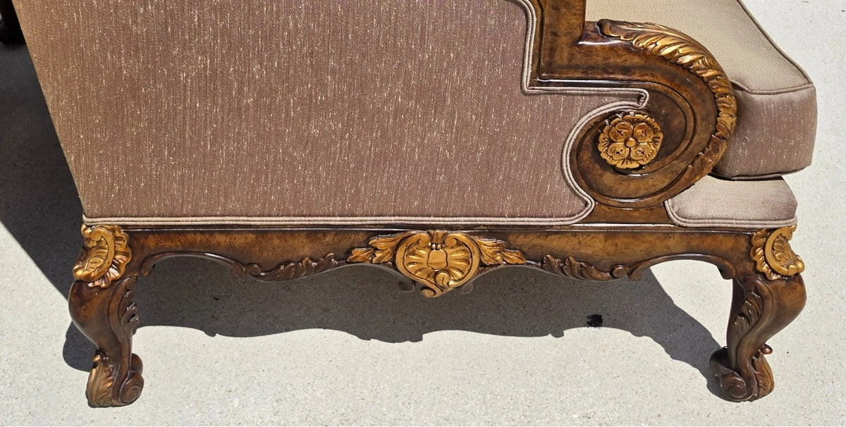 Marge Carson Style French Louis XV Ornate Caved Settees Loveseats Pair