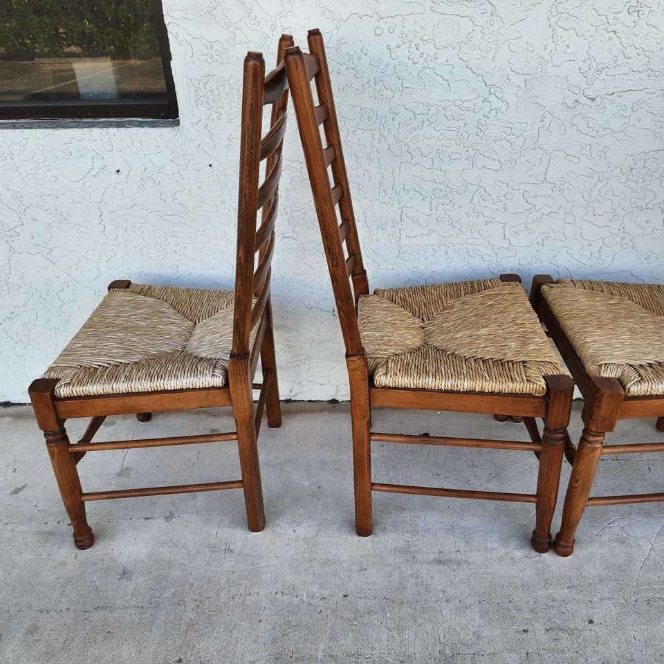 Vintage Ladder Back Rush Seat Dining Chairs Set of 8