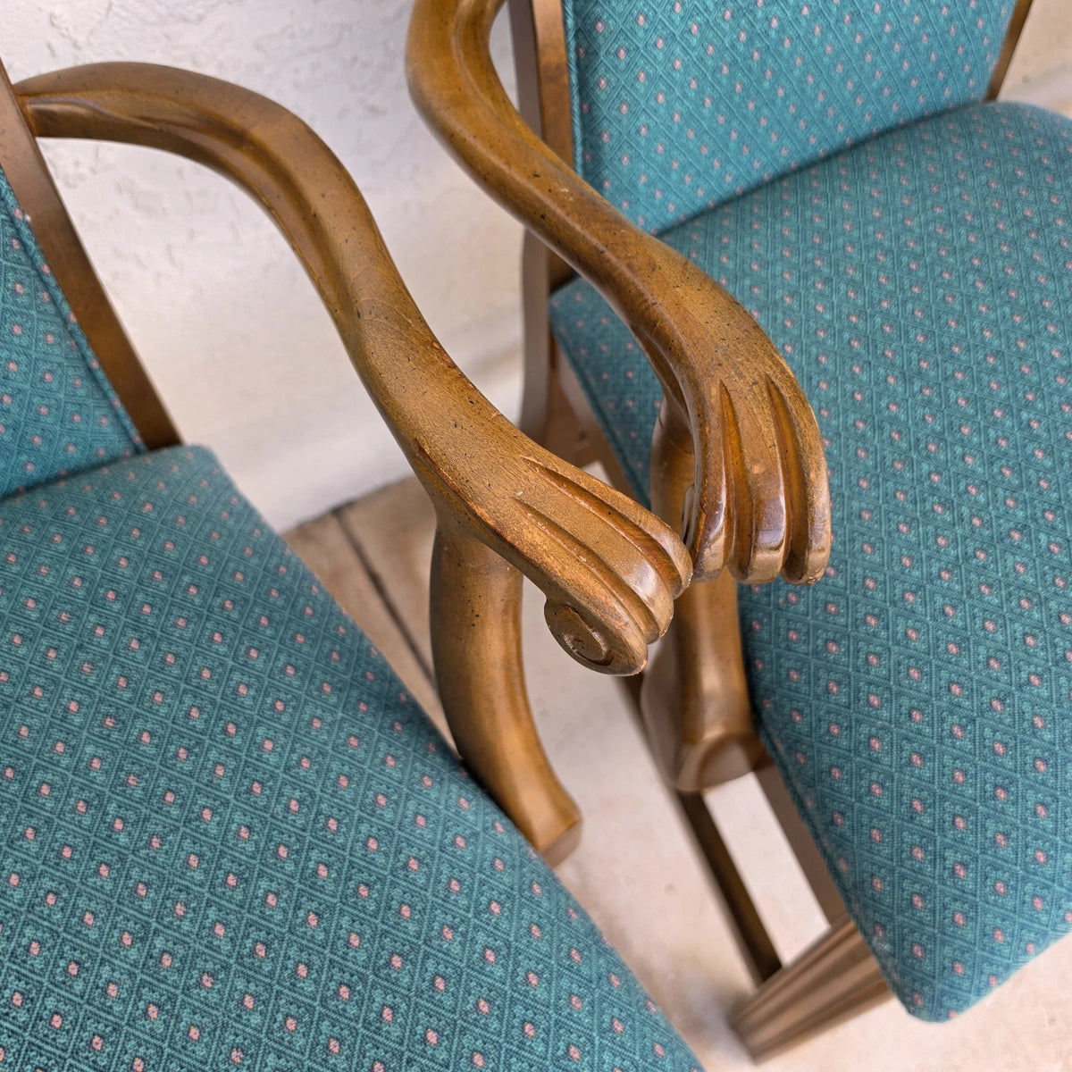 Vintage AMERICAN OF MARTINSVILLE Chippendale Dining Armchairs Teal Set of 8