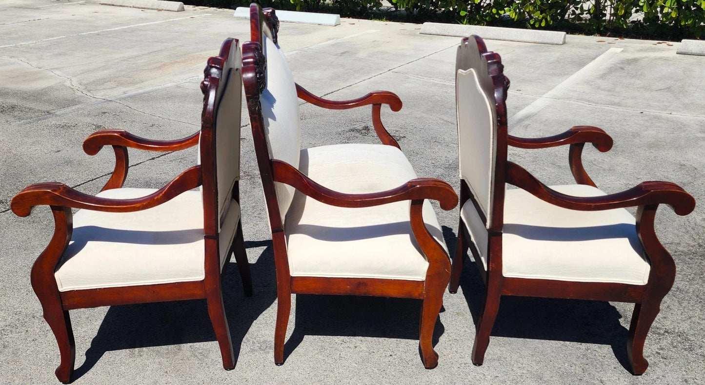 Antique Asian Rosewood Carved Foo Dogs Living Room Suite 3 Piece Sette 2 Chairs
