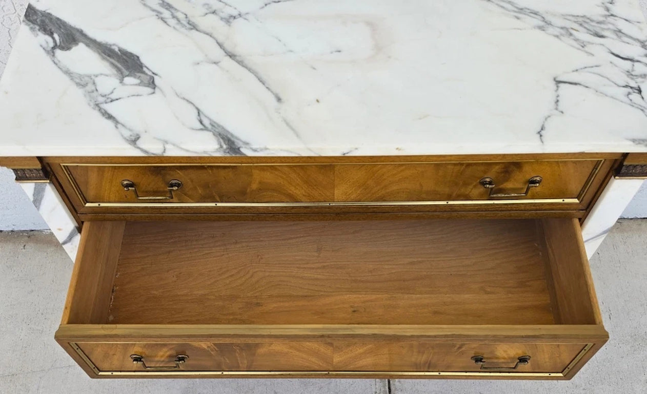 Mid Century Louis XVI Maison Jansen Style Marble Top Commode Dresser Sideboard