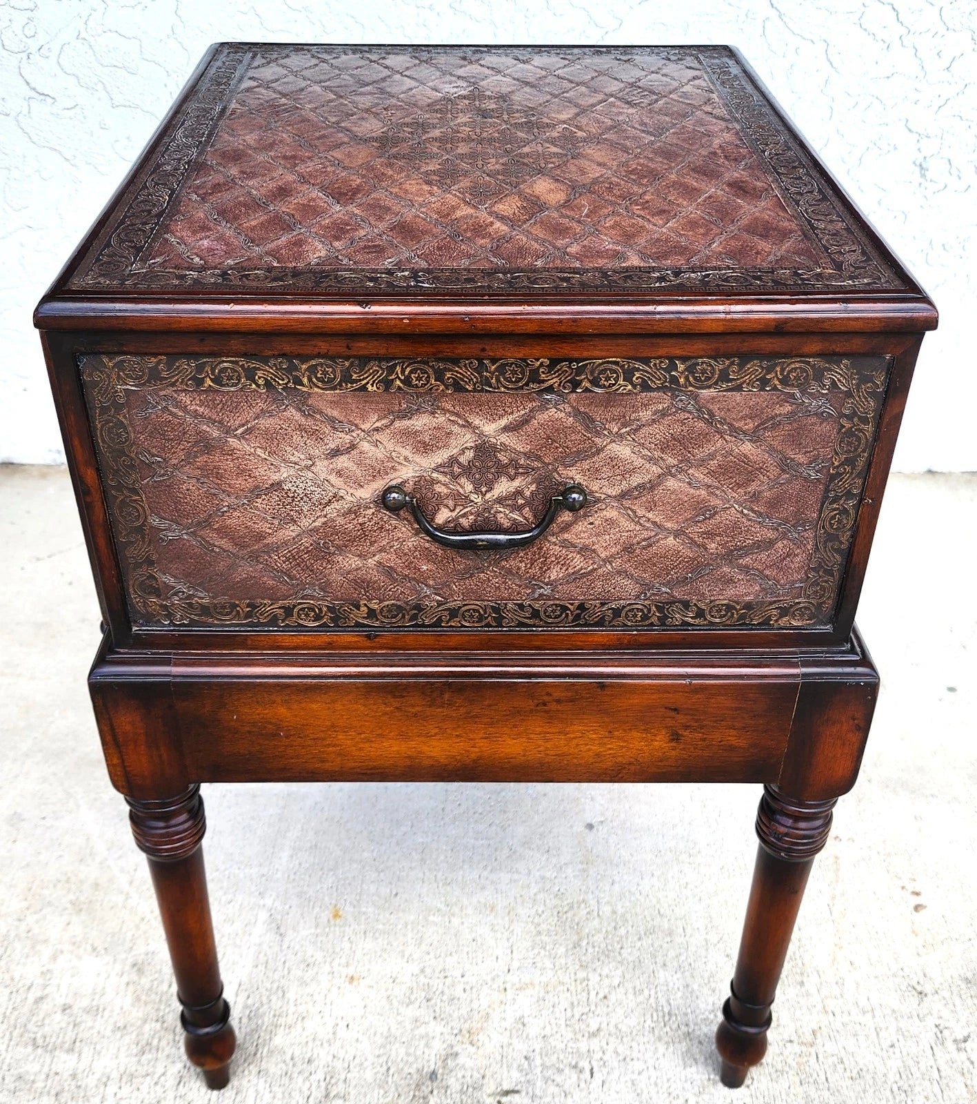 Theodore Alexander Leather Wrapped Side Accent Table