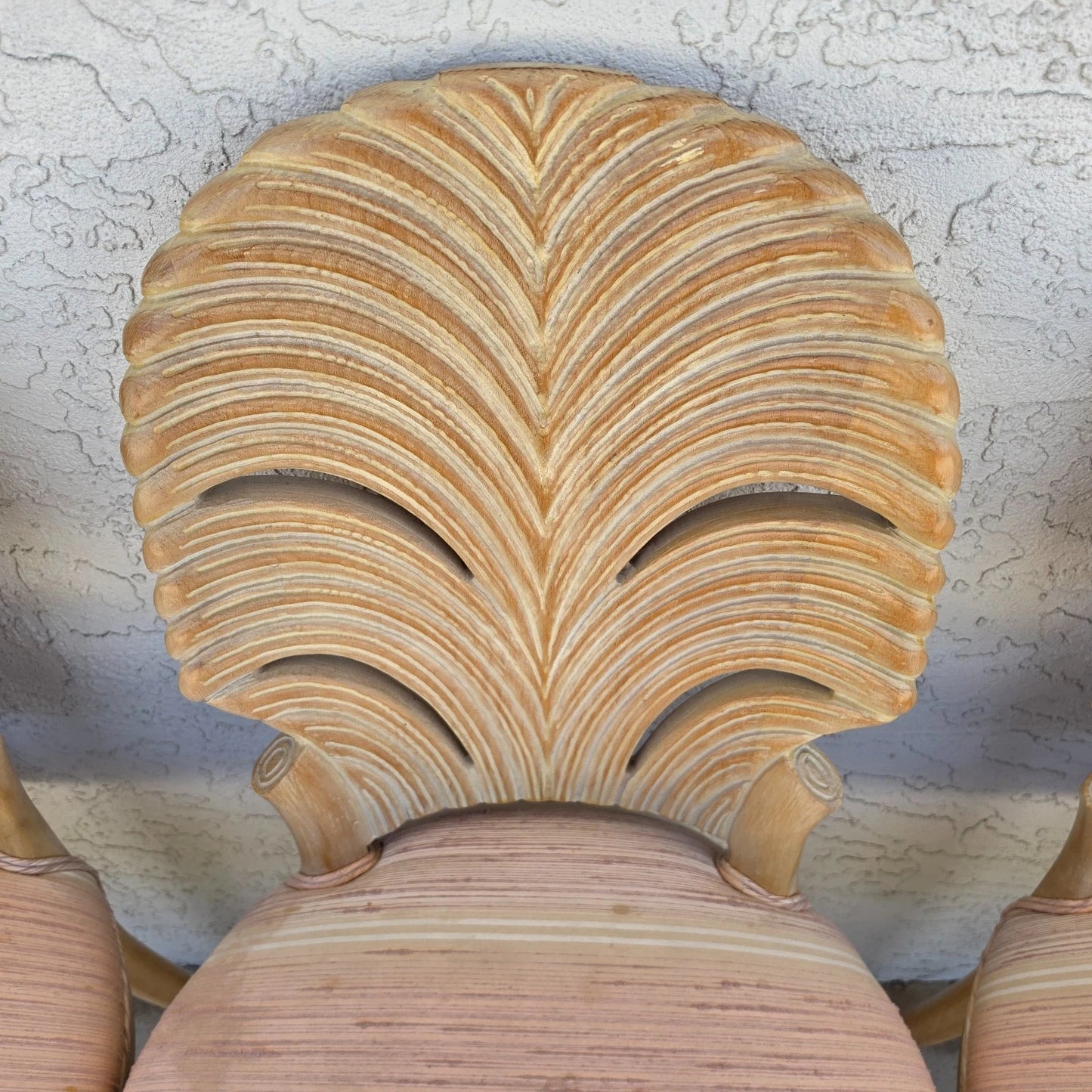 Vintage Venetian Grotto Style Carved Wood Palm Leaf Dining Chairs Set of 4