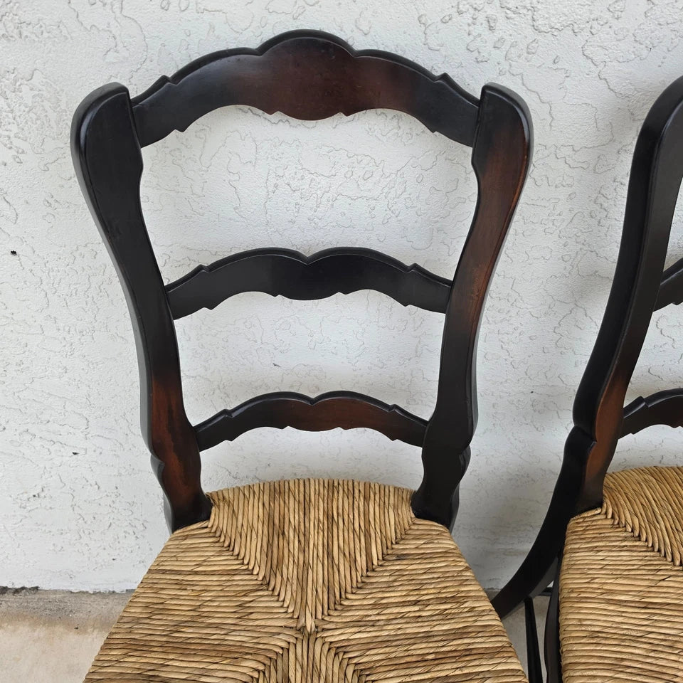 French Country Ladderback Rush Seat Dining Chairs Set of 4