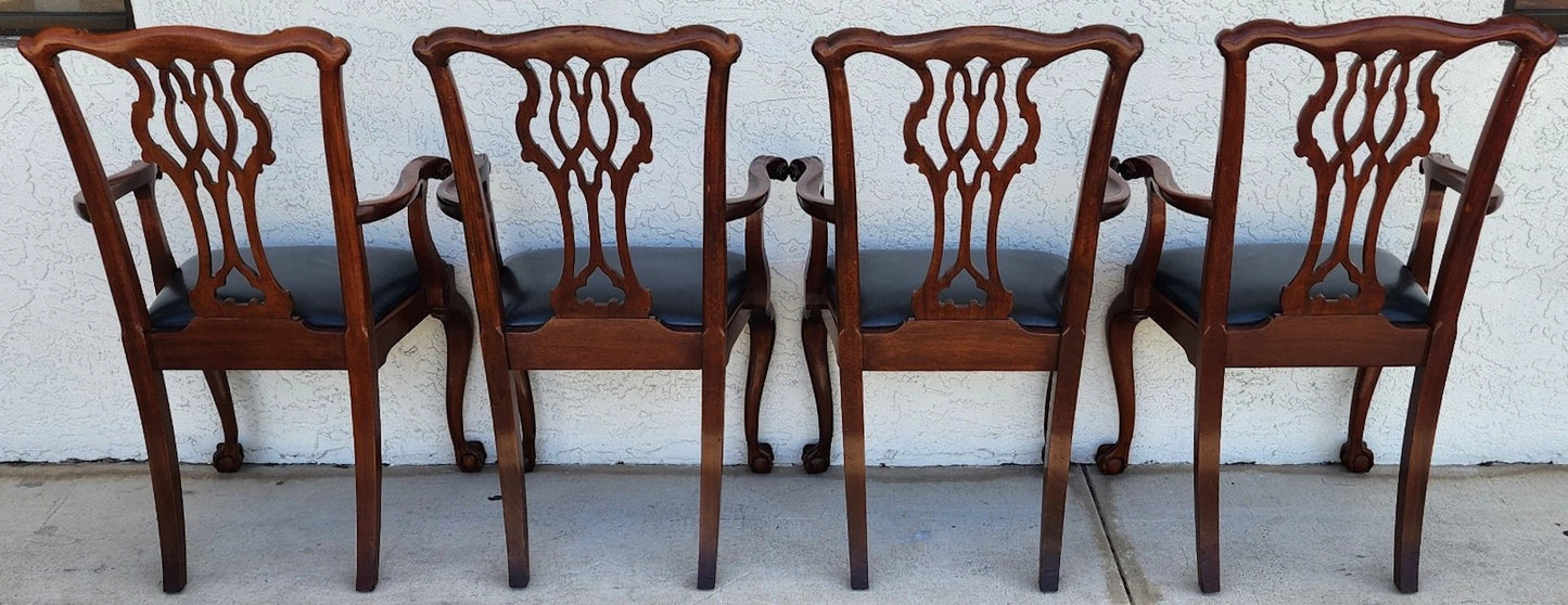 Councill Chippendale Mahogany & Leather Dining Chairs Set of 4