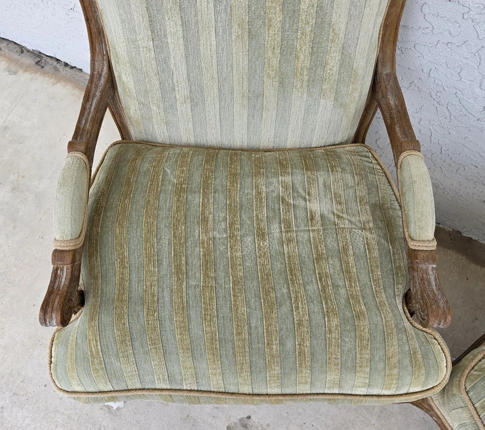 Plush Velvet French Country Fauteuil Armchairs Pair