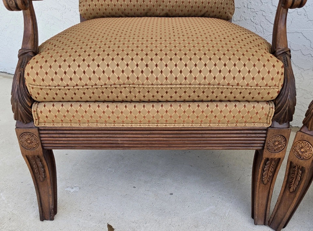 Ethan Allen Regency Style Bergere Lounge Armchairs Pair