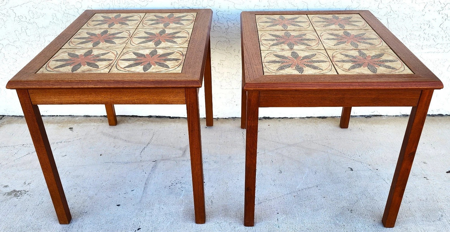 MCM Danish Teak & Tile Coffee & Side Tables 1960s Set of 3