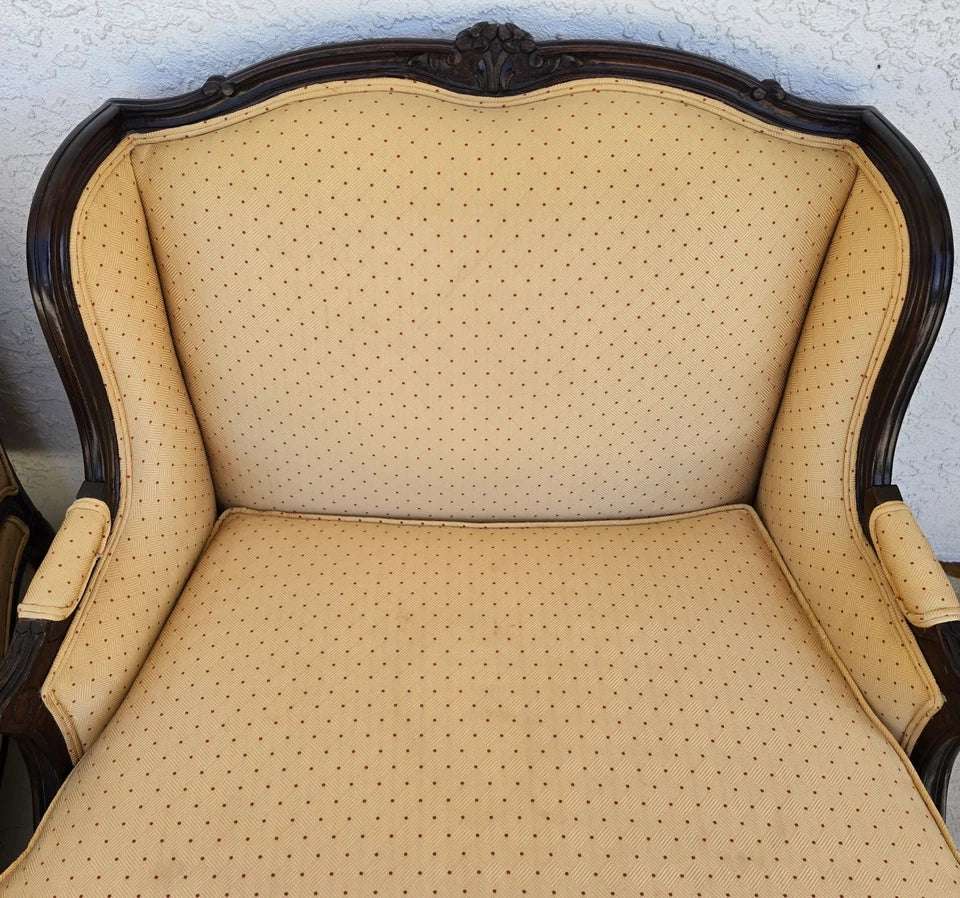 Pierre Deux Style French Country Provincial Bergere Lounge Chairs & Ottoman Pair