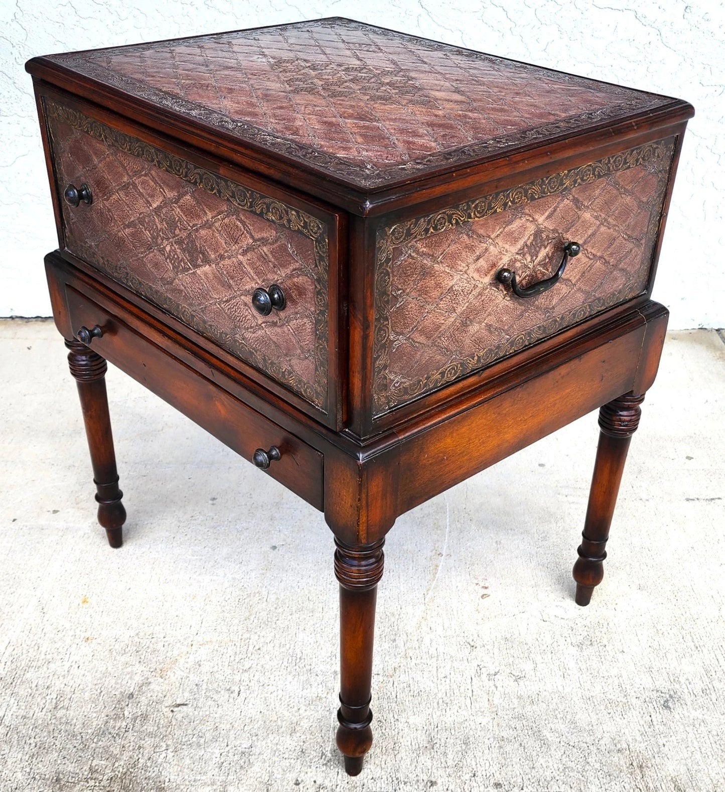 Theodore Alexander Leather Wrapped Side Accent Table
