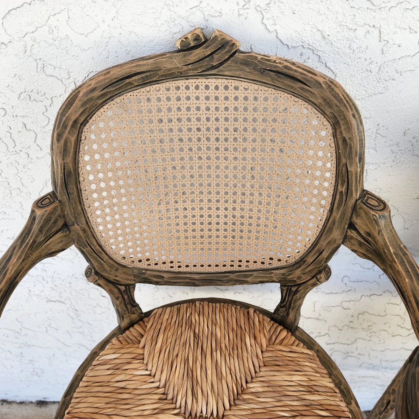 French Country Barstools Faux Bois Swivel Set of 3