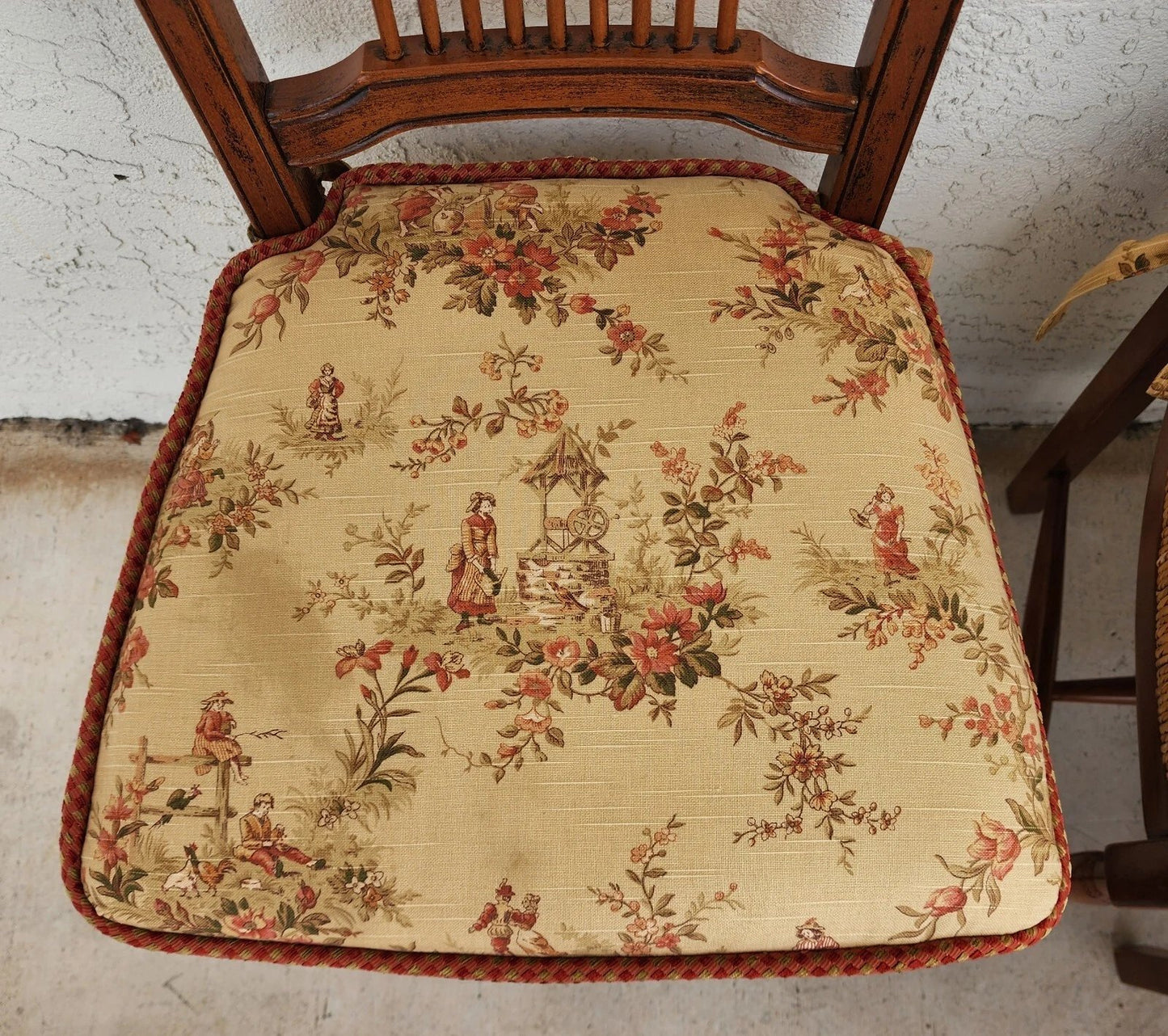 French Country Dining Chairs Rush Seats Wheat Backs with Cushions Set of 8