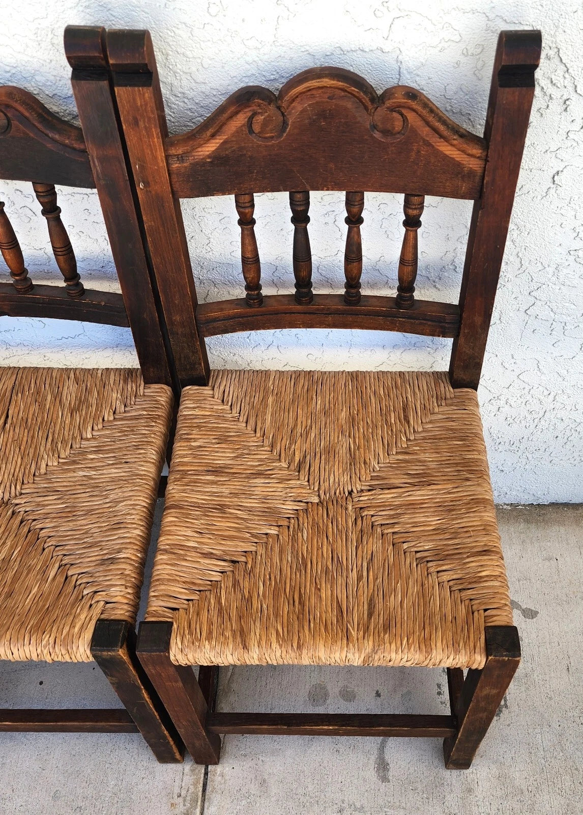 Vintage Rustic Lancashire Chairs Rush Seats
