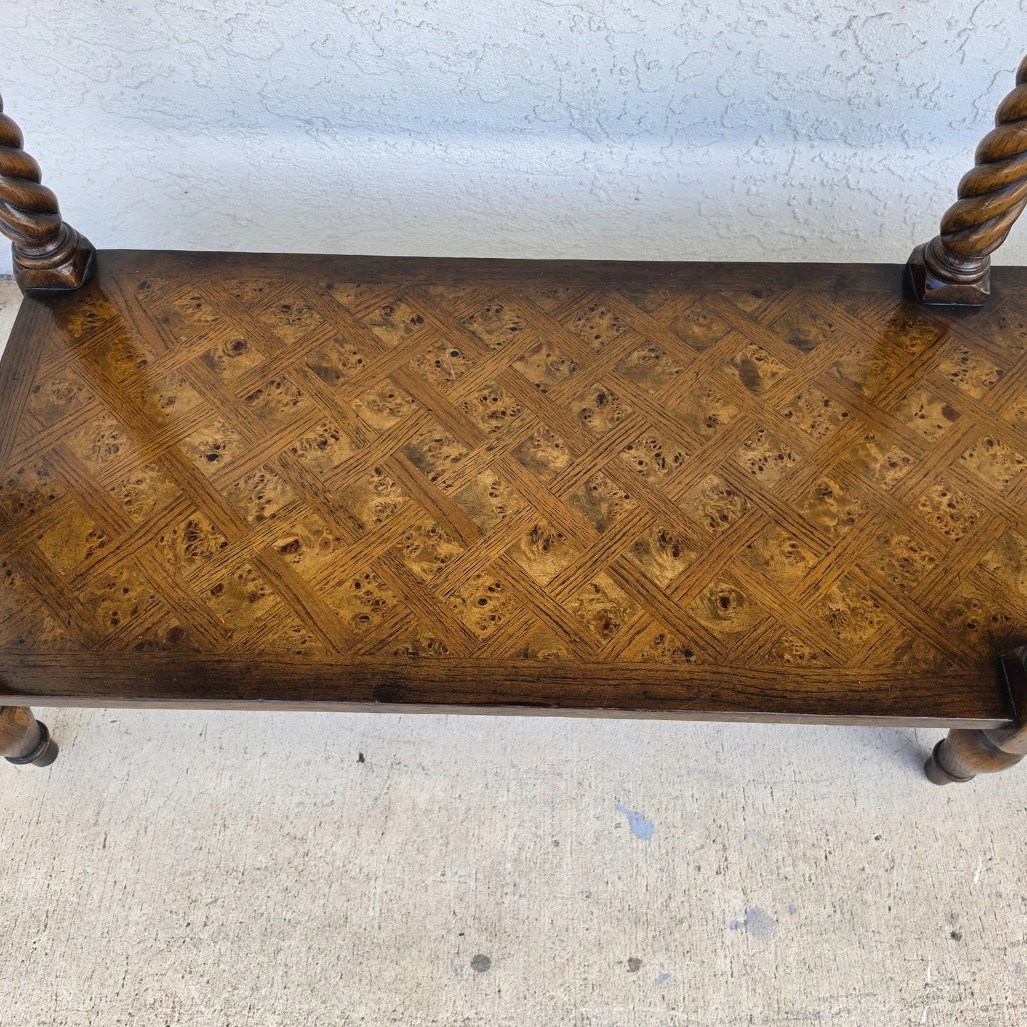 Theodore Alexander Burl Parquetry Console Table with 4 Drawers