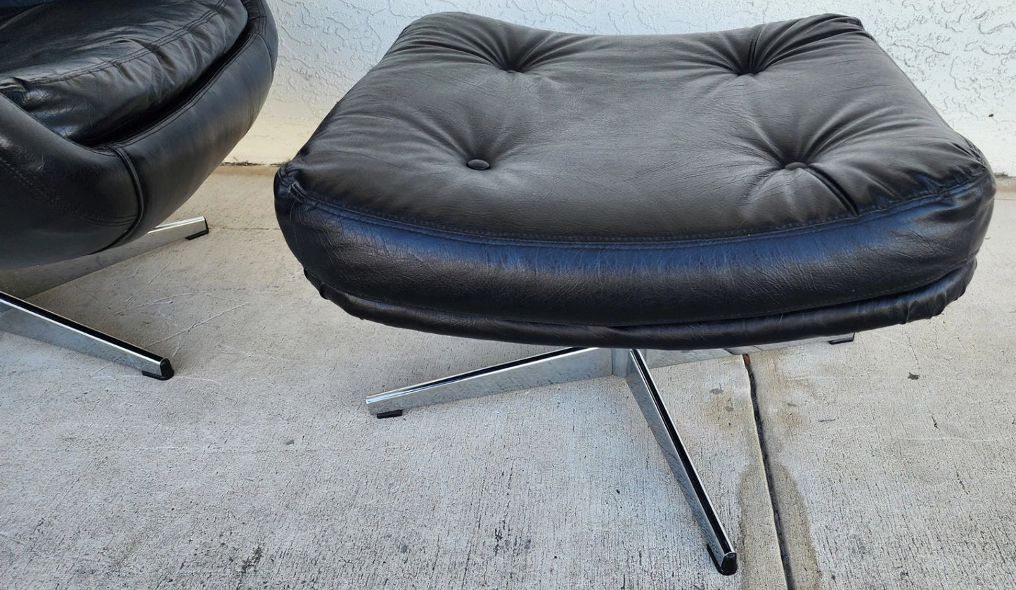 MCM Selig Swedish Modernist Leather Chair & Ottoman 1970s