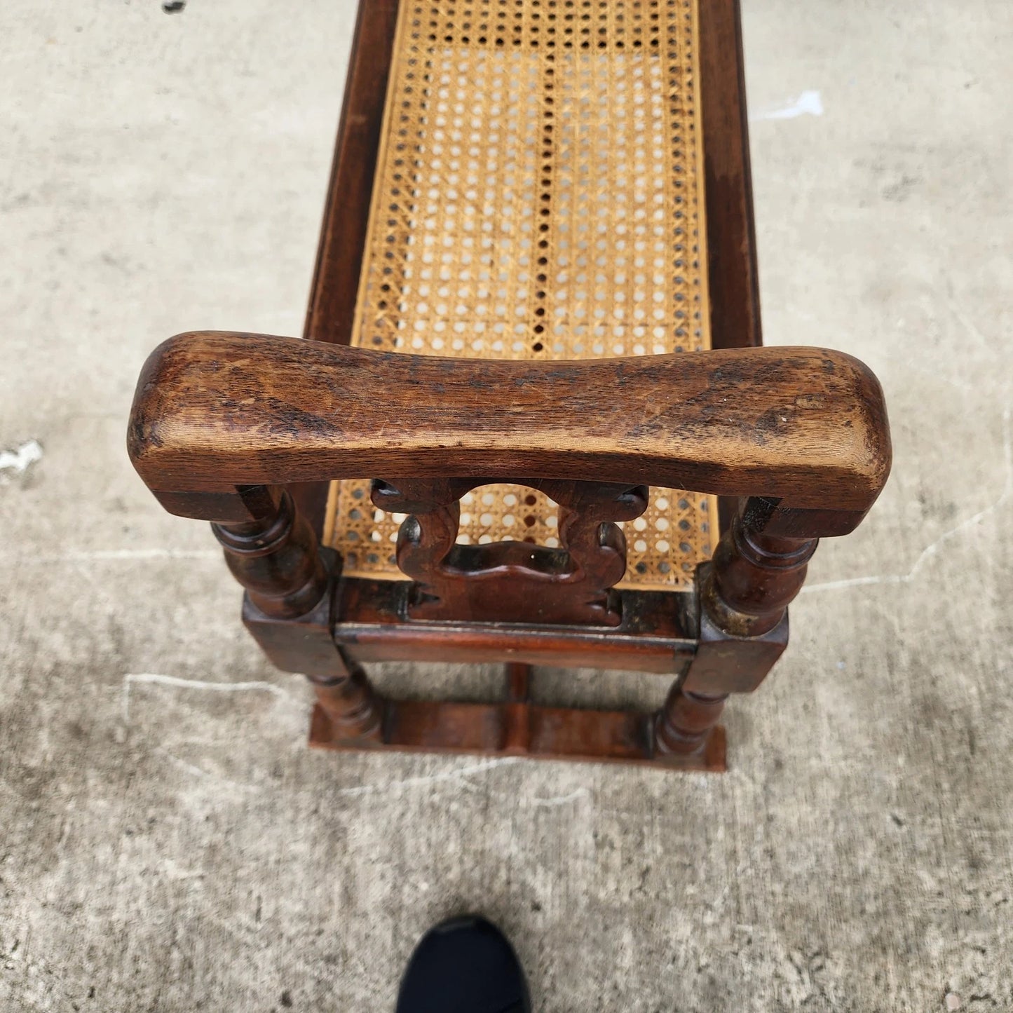 Antique English Walnut & Cane Window Bench